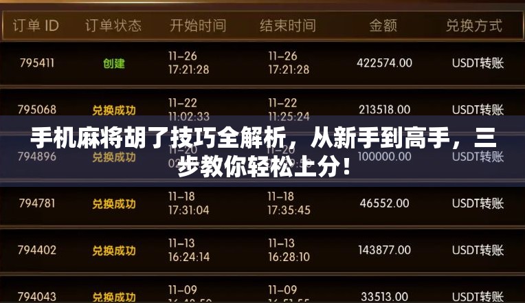 手机麻将胡了技巧全解析，从新手到高手，三步教你轻松上分！